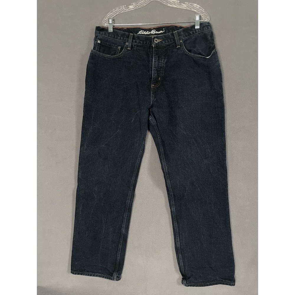 Eddie Bauer Mens 36x32 Jeans Fleece Lined Straight Fit Stretch Dark Wash Pants